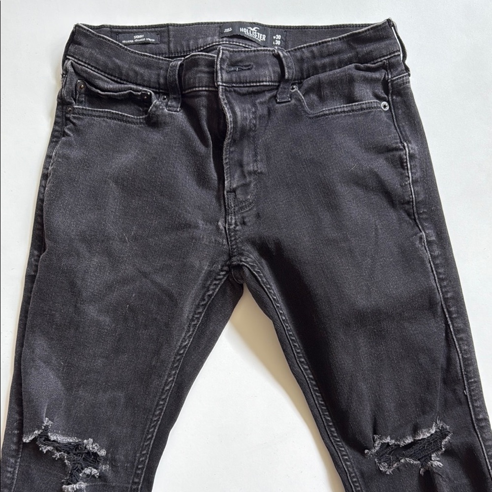 Hollister Black Skinny Jeans with Vintage Distressed Style